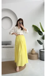 Düğmeli Etek Astarlı Sarı