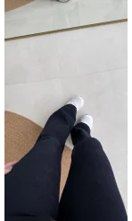 Düğmeli Likralı İspanyol Jean Pantolon - Lacivert