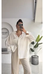 Düşük Omuzlu Modal Gömlek - Beyaz - 5050