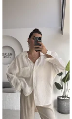 Düşük Omuzlu Modal Gömlek - Beyaz - 5050
