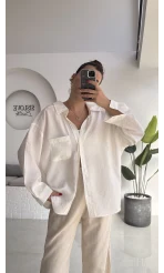 Düşük Omuzlu Modal Gömlek - Beyaz - 5050