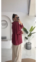Düşük Omuzlu Modal Gömlek - Bordo - 5050