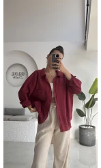 Düşük Omuzlu Modal Gömlek - Bordo - 5050