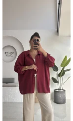 Düşük Omuzlu Modal Gömlek - Bordo - 5050