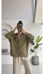 Düşük Omuzlu Modal Gömlek - Haki - 5050