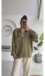Düşük Omuzlu Modal Gömlek - Haki - 5050