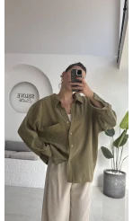 Düşük Omuzlu Modal Gömlek - Haki - 5050