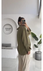 Düşük Omuzlu Modal Gömlek - Haki - 5050
