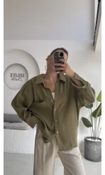 Düşük Omuzlu Modal Gömlek - Haki - 5050