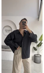 Düşük Omuzlu Modal Gömlek - Antrasit - 5050