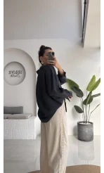 Düşük Omuzlu Modal Gömlek - Antrasit - 5050