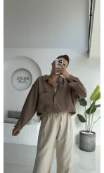 Düşük Omuzlu Modal Gömlek - Vizon - 5050