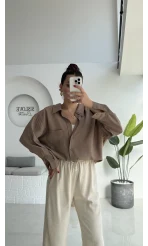 Düşük Omuzlu Modal Gömlek - Vizon - 5050