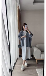 Gri-Mavi Oversize Tensel Gömlek Kod: 4612