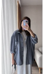 Gri-Mavi Oversize Tensel Gömlek Kod: 4612