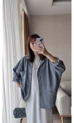 Gri-Mavi Oversize Tensel Gömlek Kod: 4612
