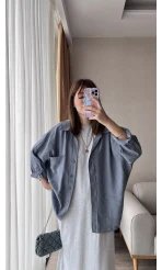Gri-Mavi Oversize Tensel Gömlek Kod: 4612