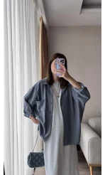 Gri-Mavi Oversize Tensel Gömlek Kod: 4612