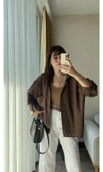 Kahverengi Oversize Tensel Gömlek Kod: 4612