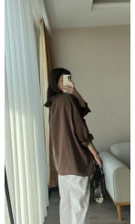 Kahverengi Oversize Tensel Gömlek Kod: 4612