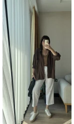 Kahverengi Oversize Tensel Gömlek Kod: 4612