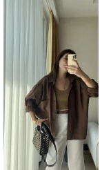 Kahverengi Oversize Tensel Gömlek Kod: 4612