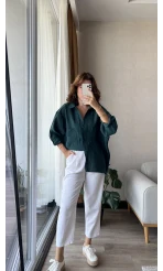 Zümrüt Yeşili Oversize Tensel Gömlek Kod: 4612