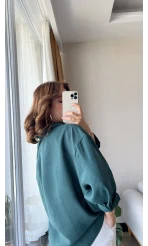 Zümrüt Yeşili Oversize Tensel Gömlek Kod: 4612