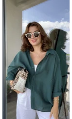 Zümrüt Yeşili Oversize Tensel Gömlek Kod: 4612