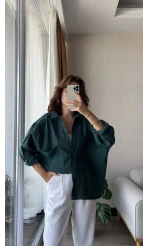 Zümrüt Yeşili Oversize Tensel Gömlek Kod: 4612