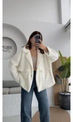 Dyla Yumoş Ceket - Beyaz - Kod: 7008