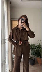 Ed Kuşaklı Pantolon Acı Kahve Takım - Kec - 51835