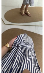 Edith Çizgili Kemerli Gömlek Elbise - Lacivert - 0411