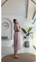 Edith Çizgili Kemerli Gömlek Elbise - Pembe - 0411