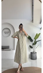 Edith Çizgili Kemerli Gömlek Elbise - Yeşil - 0411