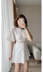 Edna Beyaz Dantel Detay Elbise