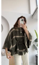 Ekose Desenli Bağlamalı Panço - Haki