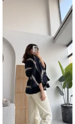 Ekose Desenli Bağlamalı Panço - Lacivert