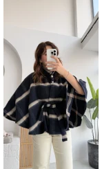 Ekose Desenli Bağlamalı Panço - Lacivert