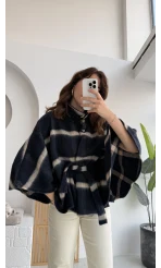 Ekose Desenli Bağlamalı Panço - Lacivert