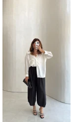 Ekose Desenli Paça Pileli Bagy Pantolon - Lacivert - Kod: 51453
