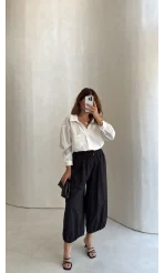 Ekose Desenli Paça Pileli Bagy Pantolon - Lacivert - Kod: 51453