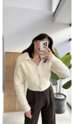 Ekru İnci İşlemeli Yumoş Hırka - Kod: 26861