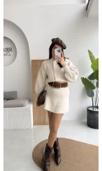 Ekru Mini Etek Hırka Takım