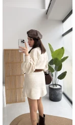 Ekru Mini Etek Hırka Takım