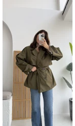 Elana - Suya Dayanıklı Kuşaklı Trenç Haki