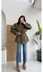 Elana - Suya Dayanıklı Kuşaklı Trenç Haki