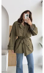 Elana - Suya Dayanıklı Kuşaklı Trenç Haki