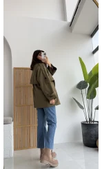 Elana - Suya Dayanıklı Kuşaklı Trenç Haki