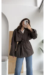 Elana - Suya Dayanıklı Kuşaklı Trenç Kahve